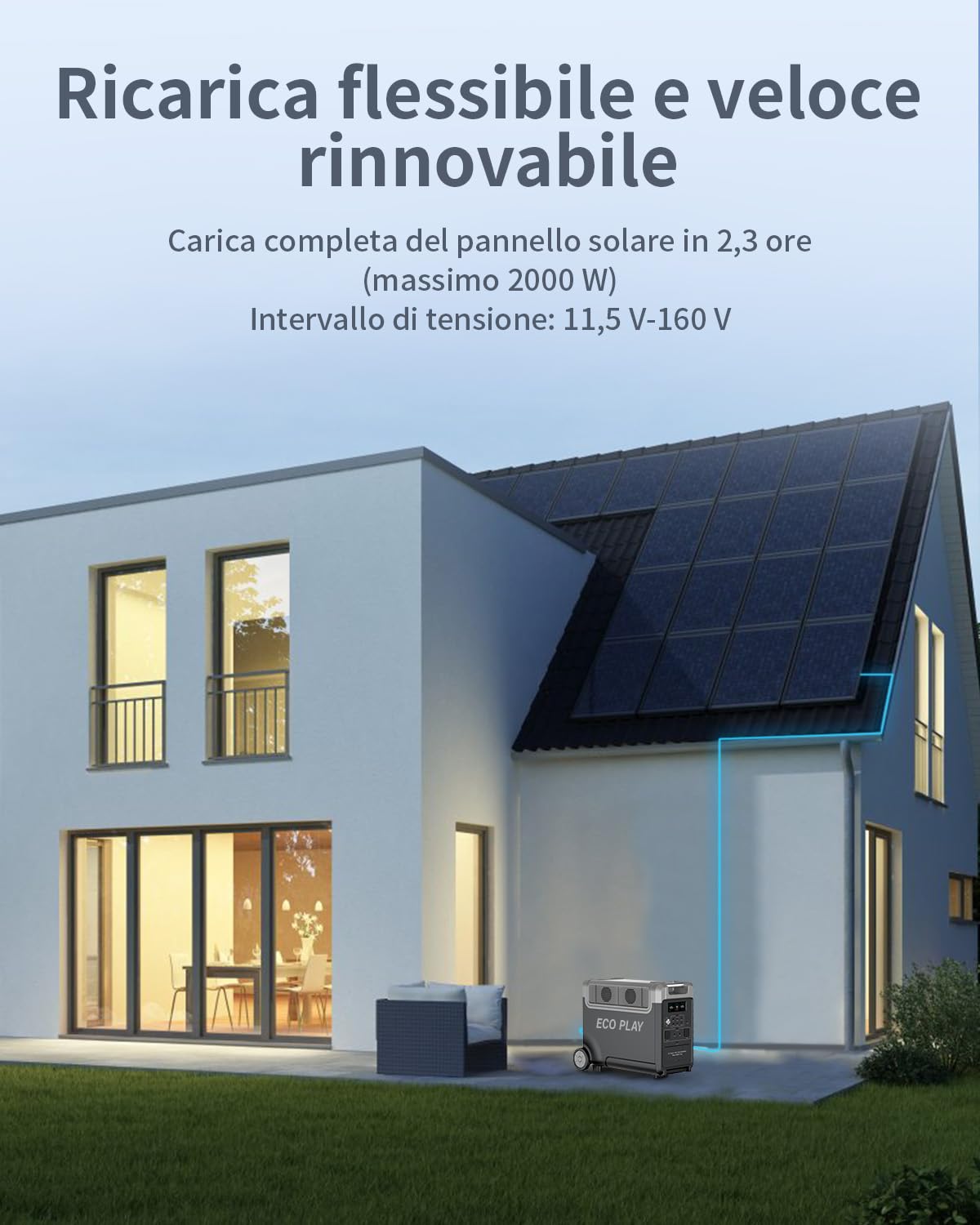 ECO PLAY 3600W Solargenerator, 3840Wh LiFePO4 Tragbare Powerstation mit USV, 3x230V AC Ausgang 3600W (7200W Peak), Powerbank mit Steckdose, Notstromaggregat für Camping, Wohnmobile
